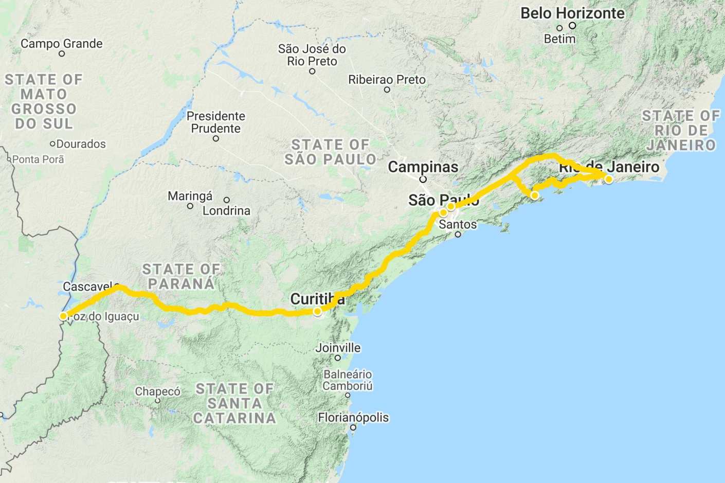 Mapa podróży po Brazylii